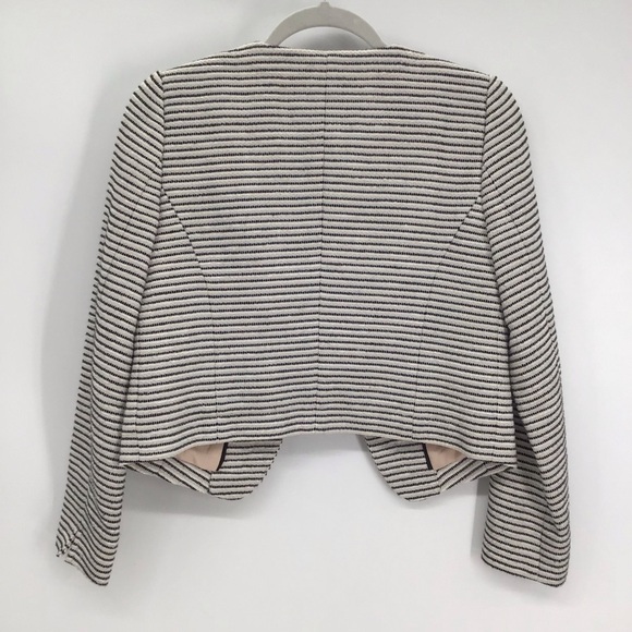 Loft Striped Suit Jacket Blazer Open Front Lightweight Black/Creme Size 4 Petite - Picture 2 of 8